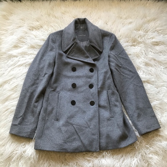 CK GREY WOOL SILK BLEND DOUBLE BREASTED‎ PEA COAT - Picture 1 of 7